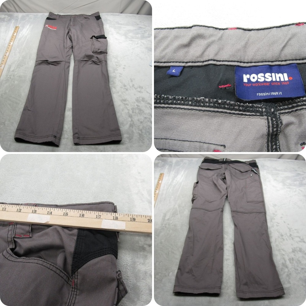 Rossini Pants Mens Large Gray Cargo Rugged Belted Reflective Workwear 36x33‎